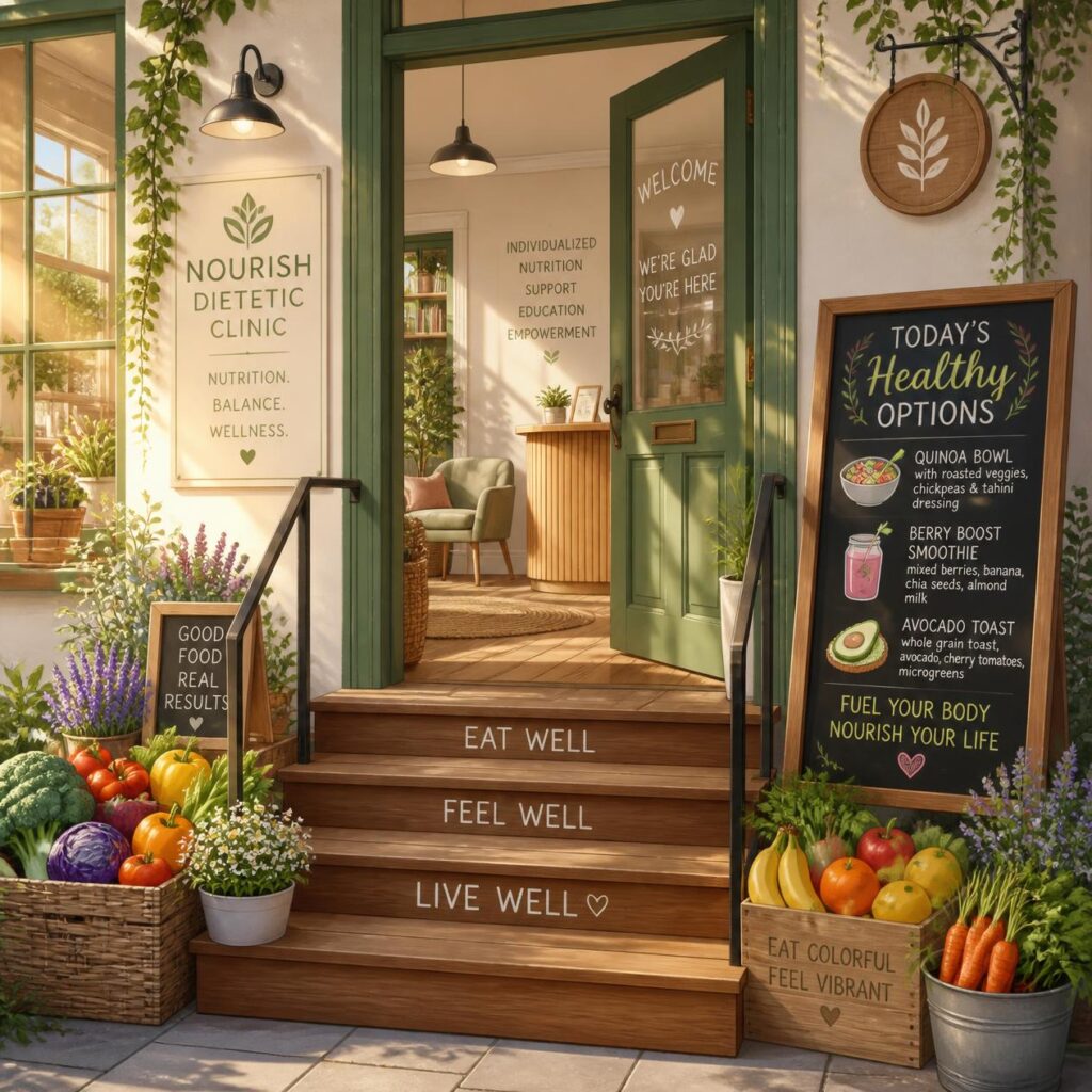Entrance to a welcoming dietetic nutrition clinic