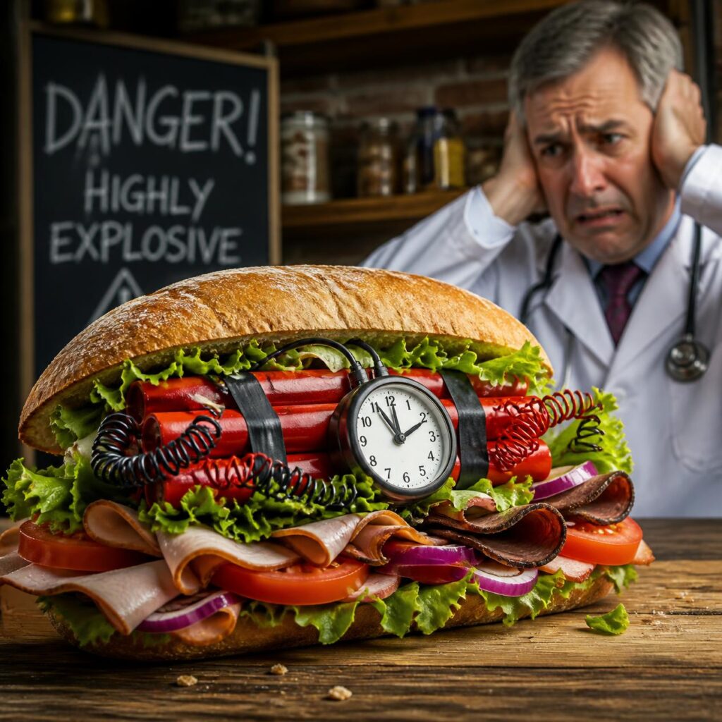 Sandwich with hidden health risks, symbolizing hidden dangers in everyday food choices