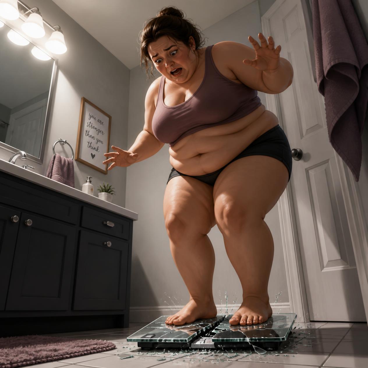Woman on a bathroom scale, representing the challenges of managing weight-related health concerns